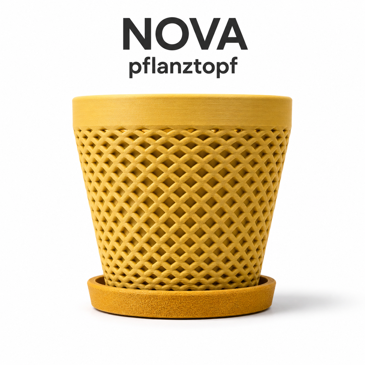 NOVA Pflanztopf mit Untersetzer – 3D-gedruckter Übertopf mit Rautenstruktur