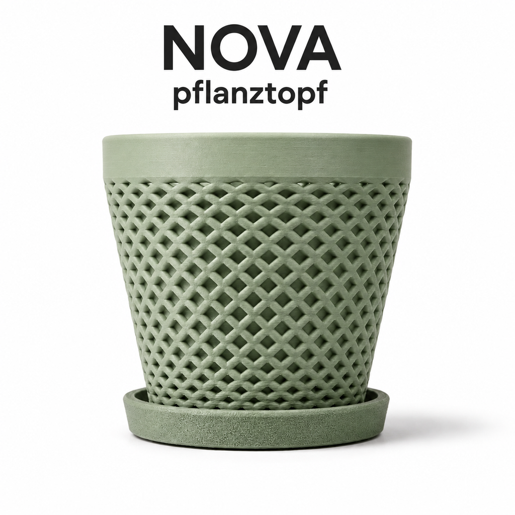 NOVA Pflanztopf mit Untersetzer – 3D-gedruckter Übertopf mit Rautenstruktur