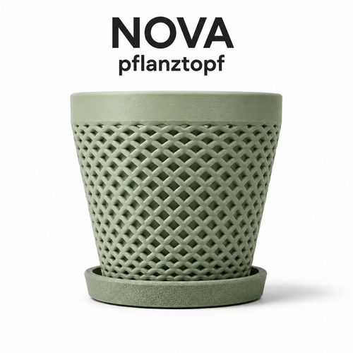 NOVA Pflanztopf mit Untersetzer – 3D-gedruckter Übertopf mit Rautenstruktur