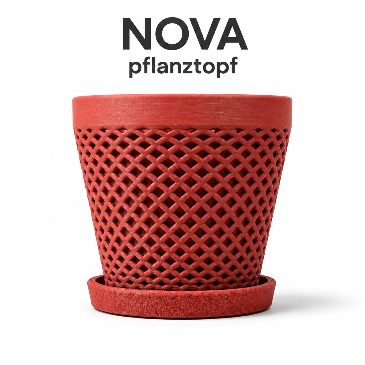 NOVA Pflanztopf mit Untersetzer – 3D-gedruckter Übertopf mit Rautenstruktur