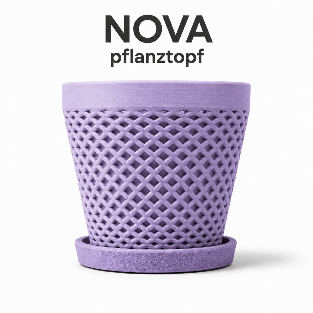 NOVA Pflanztopf mit Untersetzer – 3D-gedruckter Übertopf mit Rautenstruktur