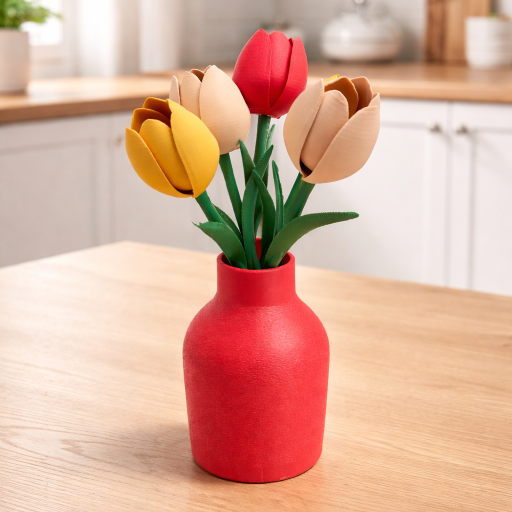 Vase „Tulipanvaske“ mit 4 Tulpen